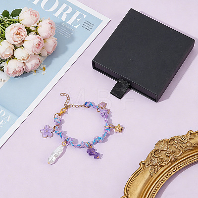 Natural Amethyst & Acrylic Imitation Pearl & Alloy Enamel Beads Charm Bracelets for Women HJEW-OC00402-1