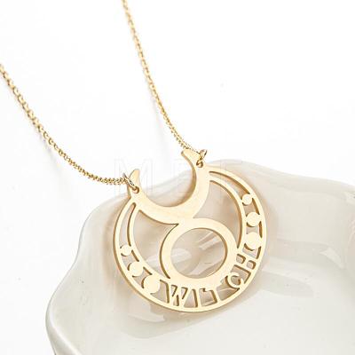 304 Stainless Steel Hollow Pendant Cable Chain Necklaces for Women WGAEFC1-03-1