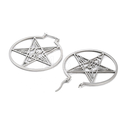 Tarnish Resistant 304 Stainless Steel Ring with Star Hoop Earrings for Women EJEW-R156-02P-1