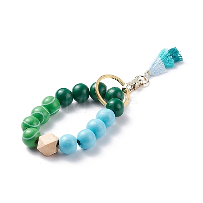 Round & Polygon Natural Wood Beads Stretch Bracelets Keychains KEYC-JKC00318-1