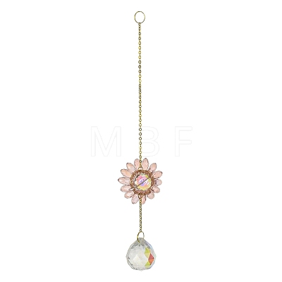 Glass Flower Hanging Suncatchers HJEW-P018-F05-1