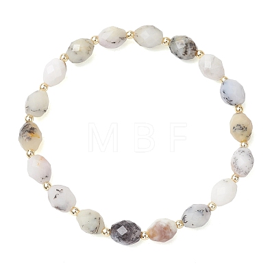 Oval Natural Flower Opal & Electroplate Non-magnetic Synthetic Hematite Beads Stretch Bracelets for Women BJEW-JB13653-1