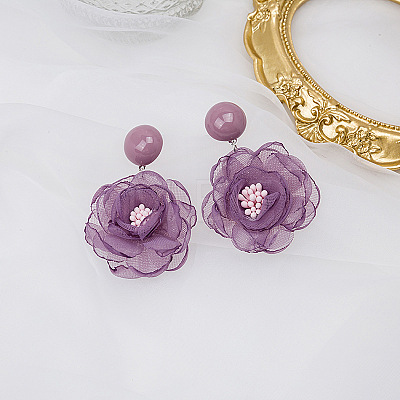 Chiffon & Resin & Plastic Dangle Stud Earrings WG34FFC-01-1