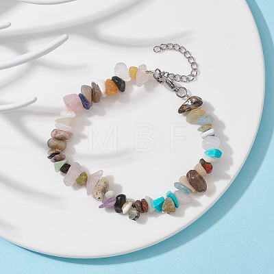 Natural & Synthetic Mixed Gemstone Chips Beaded Bracelet BJEW-JB09686-07-1