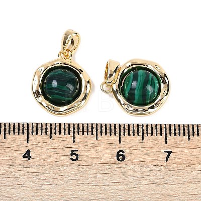 Brass Pave Synthetic Malachite Flat Round Charms KK-U043-42G-C-1