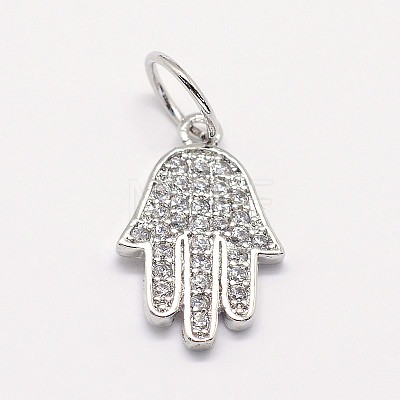 CZ Brass Micro Pave Cubic Zirconia Hamsa Hand/Hand of Fatima /Hand of Miriam Charms ZIRC-L018-03-1