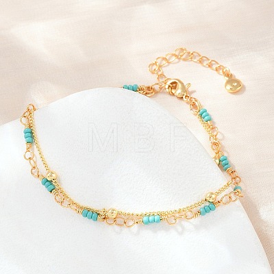 Synthetic Turquoise Multi-strand Bracelets KK-H299-04G-1