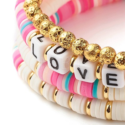 Polymer Clay Heishi Beads Bracelets Set BJEW-JB07242-03-1
