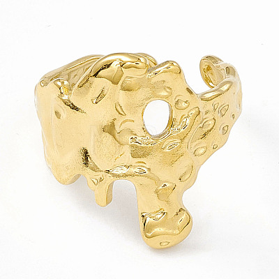 Ion Plating(IP) 304 Stainless Steel Wide Flower Open Cuff Ring for Women RJEW-G275-05G-1