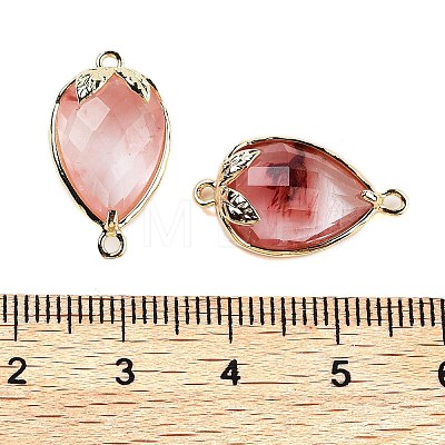 Cherry Quartz Glass Faceted Teardrop Connector Charms G-B081-03G-02-1
