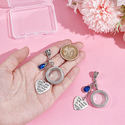 2Pcs Tibetan Style Alloy & Glass Flat Round Locket Pendants HJEW-UN00041-1