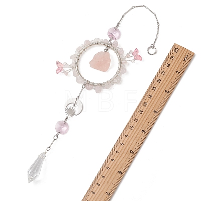 Natural Rose Quartz & Glass Suncatcher HJEW-TA00454-01-1