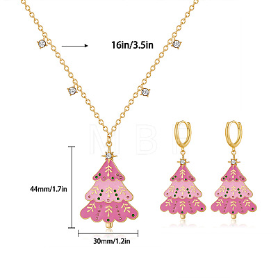 Christmas Tree Brass Enamel & Cubic Zirconia Hoop Earrings & Pendant Necklaces Sets for Women FS-WGBC4E9-03-1