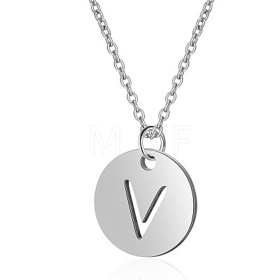 Non-Tarnish 201 Stainless Steel Initial Pendants Necklaces NJEW-S069-TN507-V-1