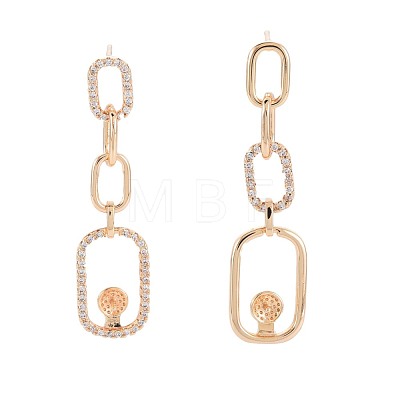 Brass Micro Pave Clear Cubic Zirconia Stud Earring Findings KK-S364-149-1