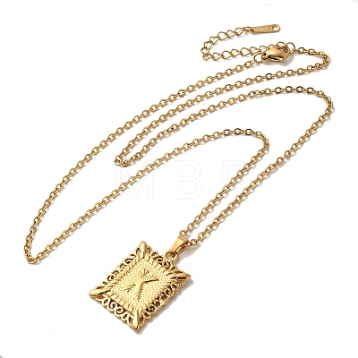 201 Stainless Steel Cable Chain Rectangle with Letter Pendant Necklaces NJEW-M070-01G-K-1