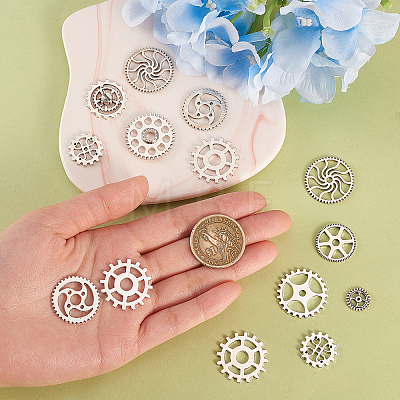 100Pcs 10 Styles Steampunk Theme Tibetan Style Alloy Gear Cog Pendants TIBEP-CJ0001-55-1