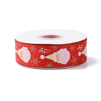 25 Yards Flat Christmas Theme Printed Polyester Grosgrain Ribbon OCOR-C004-04A-1