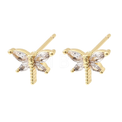 Brass Micro Pave Clear Cubic Zirconia Stud Earrings EJEW-C186-19G-01-1