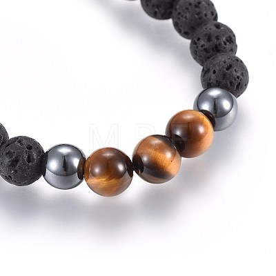 Natural Lava Rock and Non-Magnetic Synthetic Hematite Beads Braided Bead Bracelets X-BJEW-JB03975-25-1