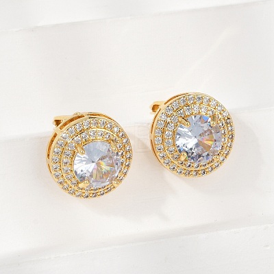 Brass Micro Pave Clear Cubic Zirconia Clip-on Earrings EJEW-H154-11B-G-1