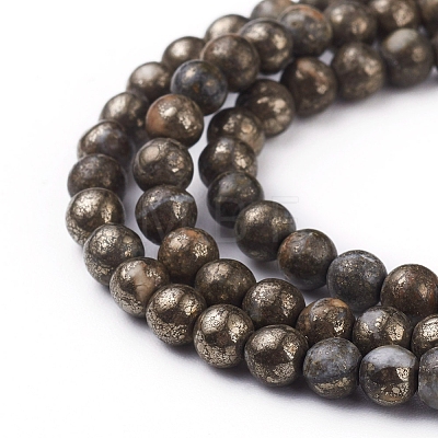 Natural Pyrite Beads Strands G-G839-01-4mm-1
