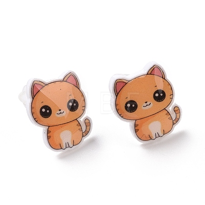 Acrylic Cat Stud Earrings with Platic Pins for Women EJEW-F293-04D-1