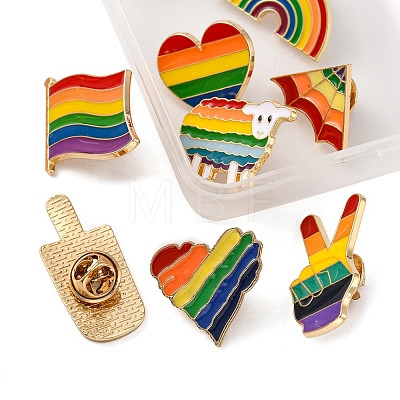 8Pcs 8 Style Rianbow Color Pride Flag Enamel Pins Set JEWB-YW0001-01-1