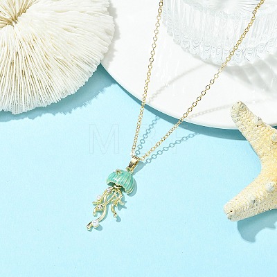 Summer Beach Alloy Enamel Sea Animal Pendant Brass Cable Chain Necklaces NJEW-JN06635-01-1