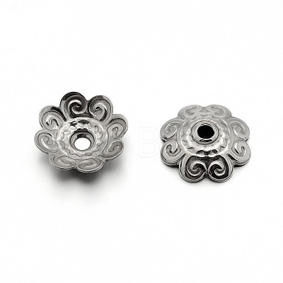 304 Stainless Steel Flower Bead Caps STAS-E083-04P-1