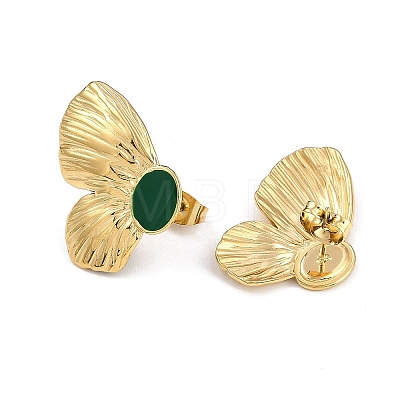 PVD Vacuum Plating 304 Stainless Steel Butterfly Stud Earrings with Enamel EJEW-Z075-05G-01-1