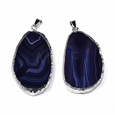 Edge Platinum Plated Natural Agate Slices Big Pendants G-S359-189A-1