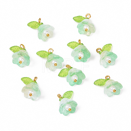 10Pcs Acrylic & Glass Flower Pendants PALLOY-YW00116-12-1