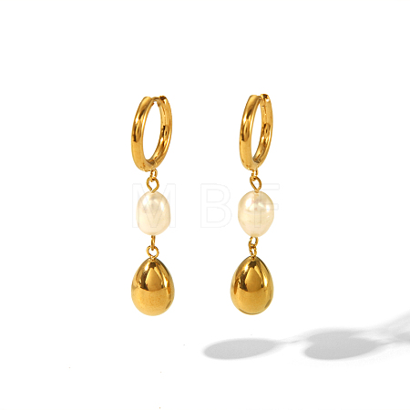 Stainless Steel & Freshwater Pearl Teardrop Hoop Earrings NL4895-1