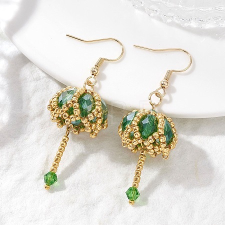 Transparent Electroplate Glass & Seed Glass Beads Dangle Earrings EJEW-MZ00714-04-1