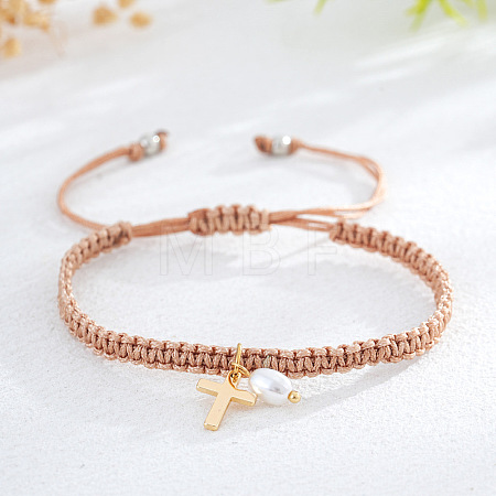 Brass & Imitation Pearl Charm Bracelets LS-PJ9657-7-1