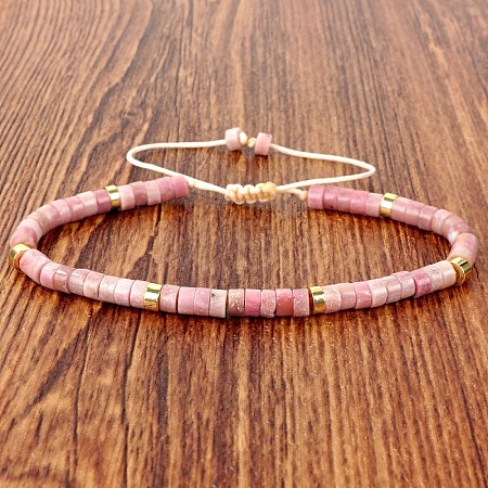 Natural Rhodonite Heishi Beads Adjustable Braided Bracelets for Men Women BX7041-18-1