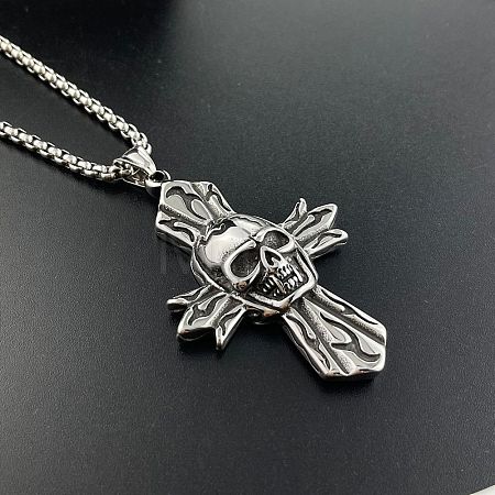 304 Stainless Steel Men's Punk Gothic Skull Cross Pendant Vintage Skull Necklace Jewelry ZG6049-1