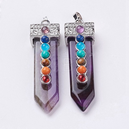 Natural Amethyst with Synthetic & Natural Mixed Stone Chakra Big Pendants G-E415-A18-1