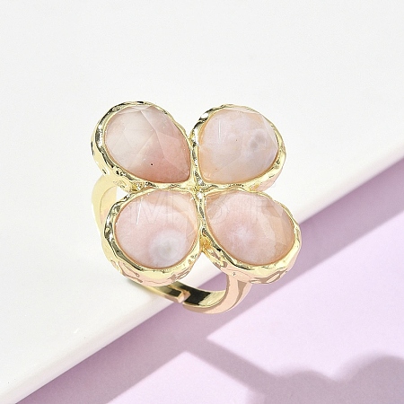 Natural Cherry Blossom Agate Faceted Adjustable Finger Rings for Women RJEW-A092-01G-14-1