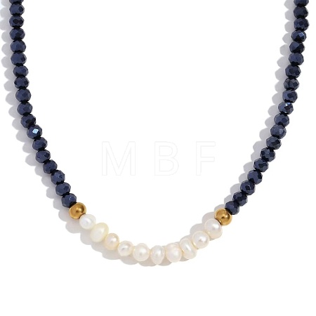 Fashion Natural Freshwater Pearl & Faceted Rondelle Glass Beaded Necklaces for Women AX4759-7-1