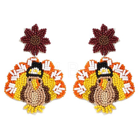 Alloy & Glass Seed Beaded Stud Dangle Earrings FS-WG6CE38-08-1