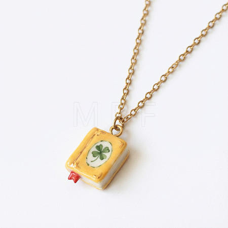 304 Stainless Steel Enamel Book Pendant Necklaces WGBBB26-02-1