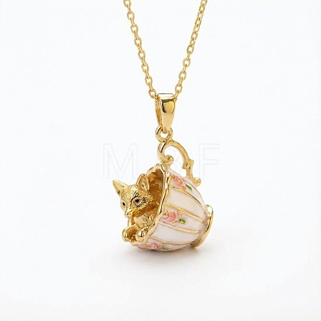 Brass Enamel Cup with Rabbit Fox Pendant Cable Chain Necklaces for Women WG20AE5-02-1