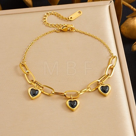 304 Stainless Steel Rhinestone Charm Bracelets BJEW-B171-10G-1