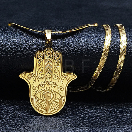 304 Stainless Steel Religion Hamsa Hand Pendant Flat Snake Chain Necklaces FS-WGD9CC8-02-1