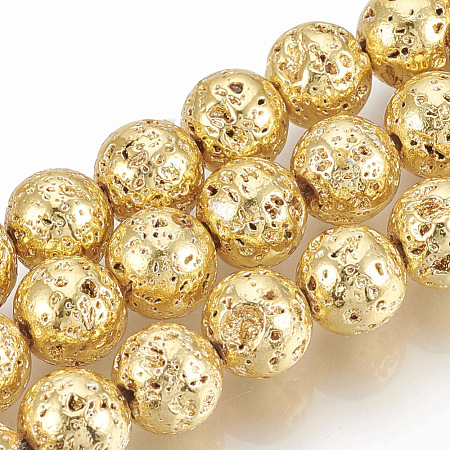 Electroplated Natural Lava Rock Beads Strands G-T061-55A-6mm-1