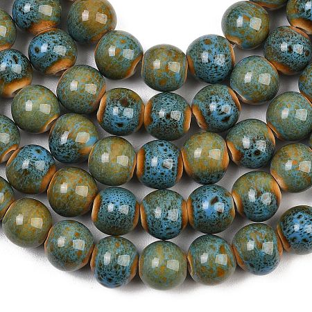 Handmade Fancy Antique Glazed Porcelain Ceramic Round Beads Strands PORC-L019-10mm-11-1