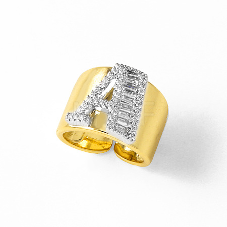 Brass Micro Pave Clear Cubic Zirconia Cuff Open Rings FS-WGA5D1D-01-1