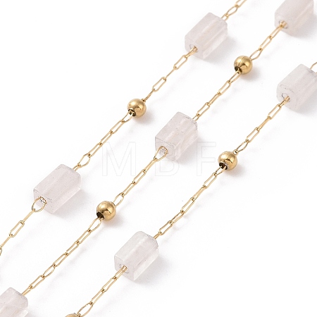 Natural Rose Quartz Rectangle Beaded Chains AJEW-SZ0002-42K-1